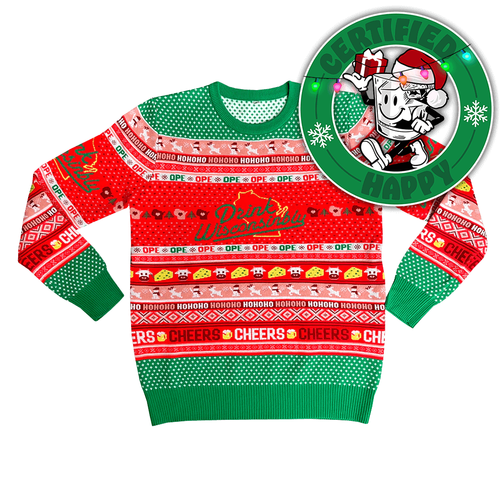 Drink Wisconsinbly Knit Ugly Christmas Sweater