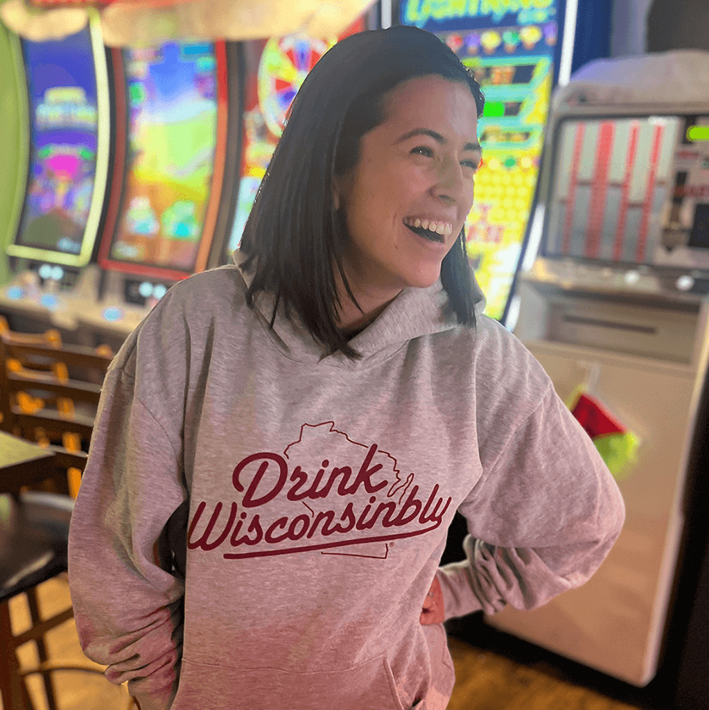Drink Wisconsinbly Gray Hoodie w/ Maroon