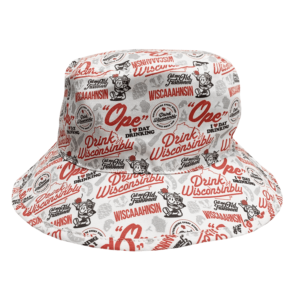 Drink Wisconsinbly White Pattern Bucket Cap Drink Wisconsinbly