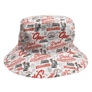 Drink Wisconsinbly White Pattern Bucket Cap