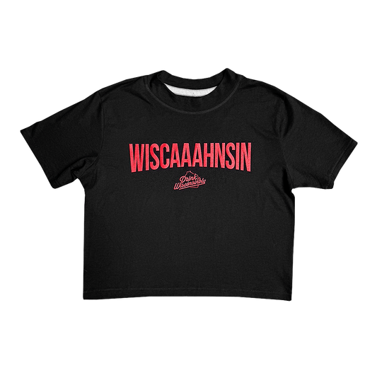 Drink Wisconsinbly Women's Black Boxy Wiscaaahnsin T-Shirt