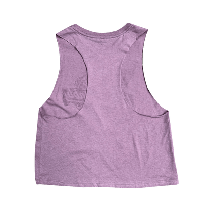 Drink Wisconsinbly Women's Orchid Ribbon Cropped Racerback Tank Top Back