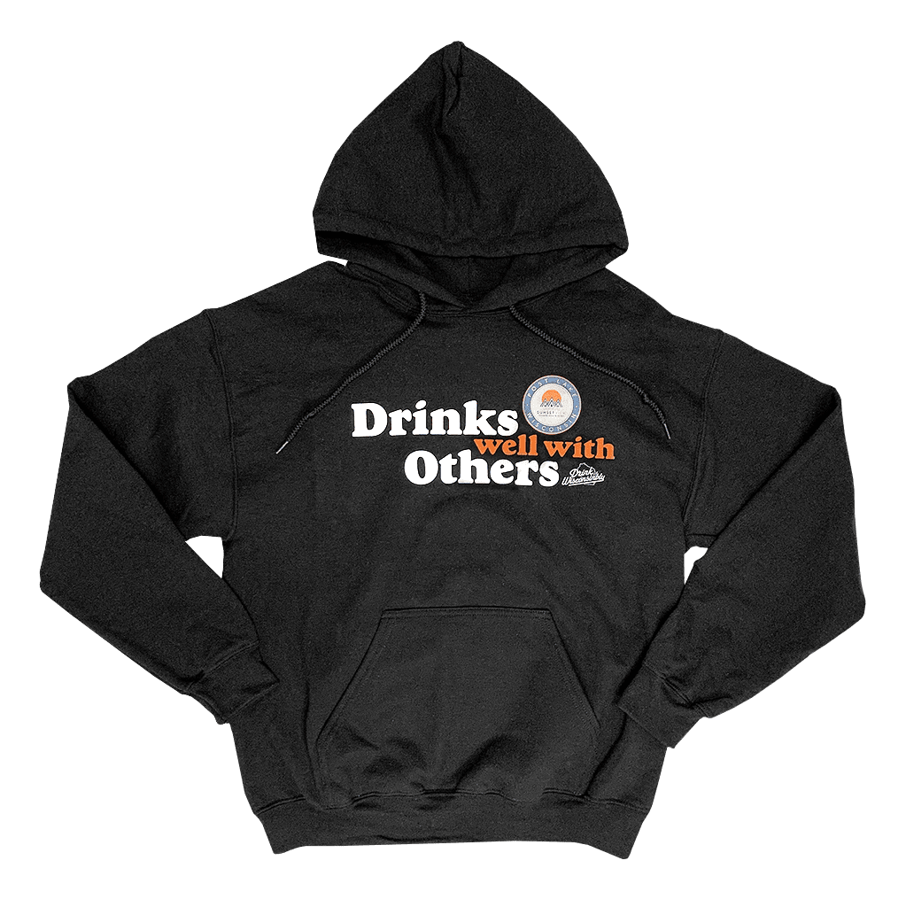 Wisconsinbly Post Lake Sunset View Drinks Well With Others Hoodie