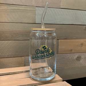 Drink Wisconsinbly Football Glass Can with Bamboo Lid