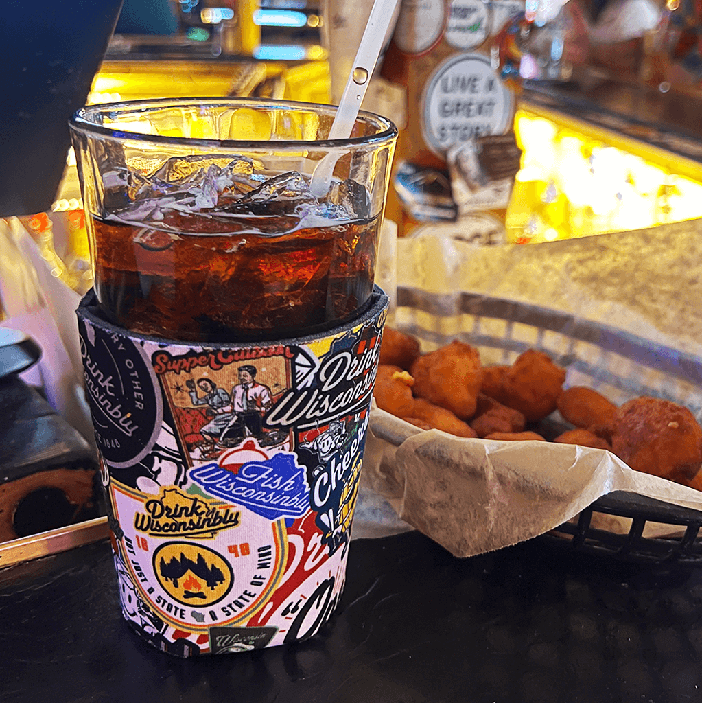 Drink Wisconsinbly Logo Collage Cup Coozie