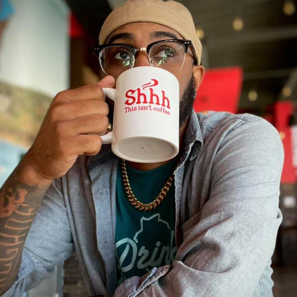White "Shhh This Isn't Coffee" Mug
