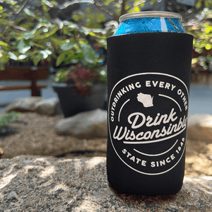 Drink Wisconsinbly Black "Outdrinking" Tallboy Coozie