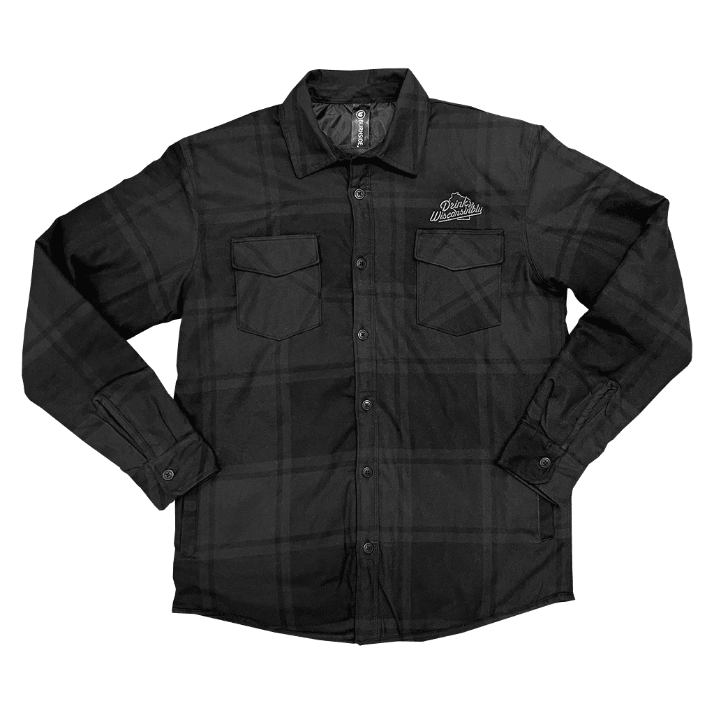 Drink Wisconsinbly Black Plaid Quilted Flannel Jacket