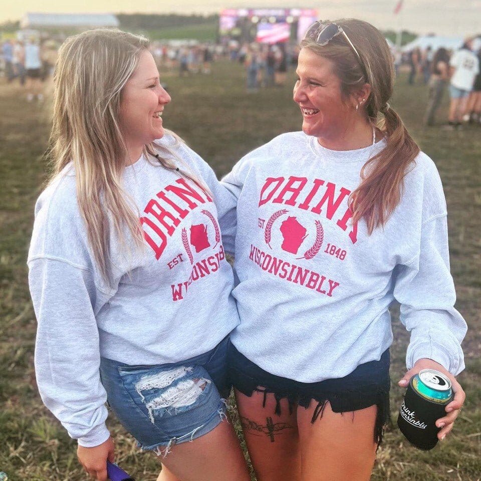 Drink Wisconsinbly Collegiate Crewneck Sweatshirts
