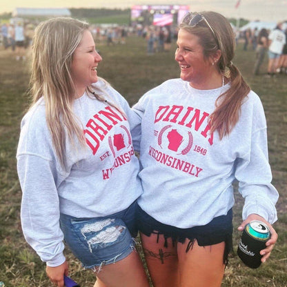 Drink Wisconsinbly Collegiate Crewneck Sweatshirts