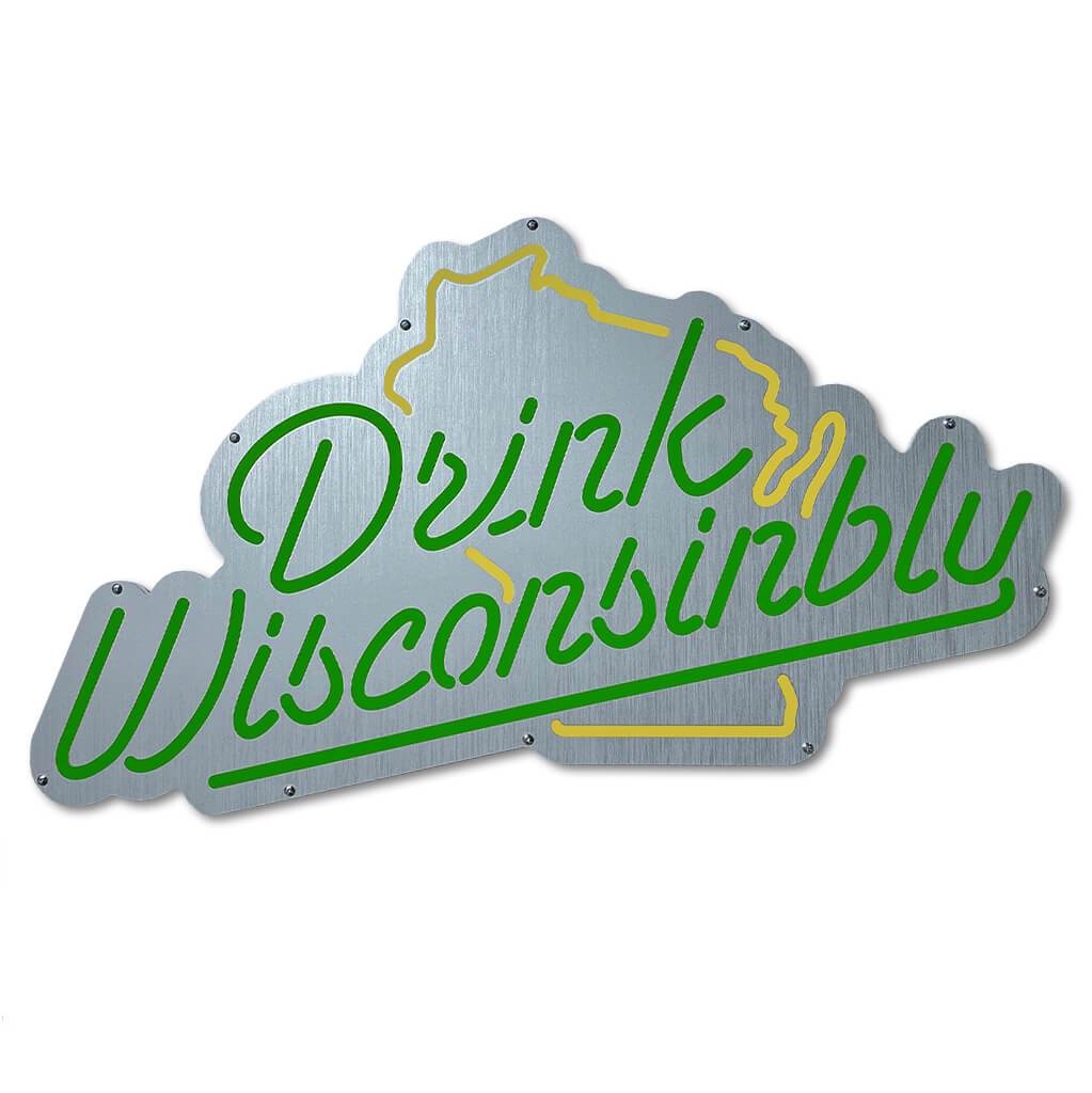 Drink Wisconsinbly Faux Neon Green & Gold LED Sign