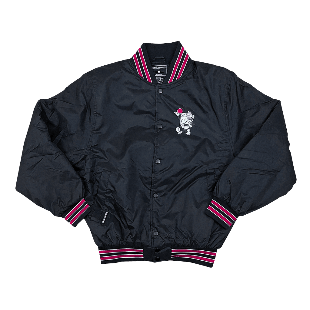 Black nylon varsity clearance jacket