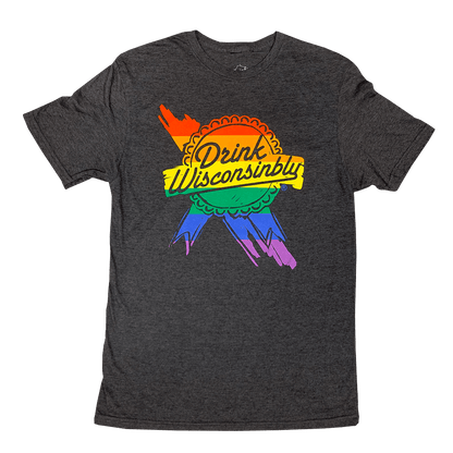 Drink Wisconsinbly Retro Ribbon Pride Gray T-Shirt