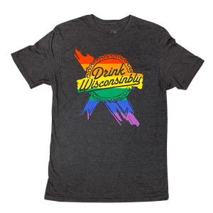 Drink Wisconsinbly Retro Ribbon Pride Gray T-Shirt