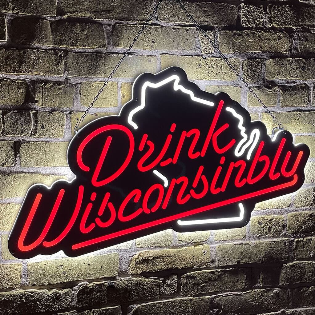 Drink Wisconsinbly Red and White LED Sign