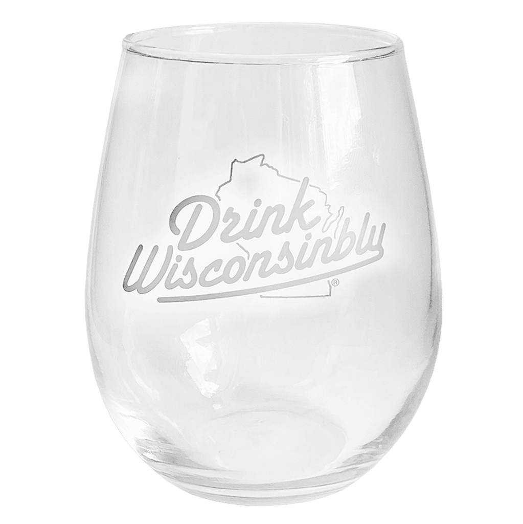 15 oz Stemless Wine Glass w/ White Logo