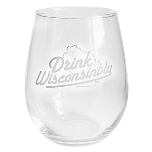 15 oz Stemless Wine Glass w/ White Logo