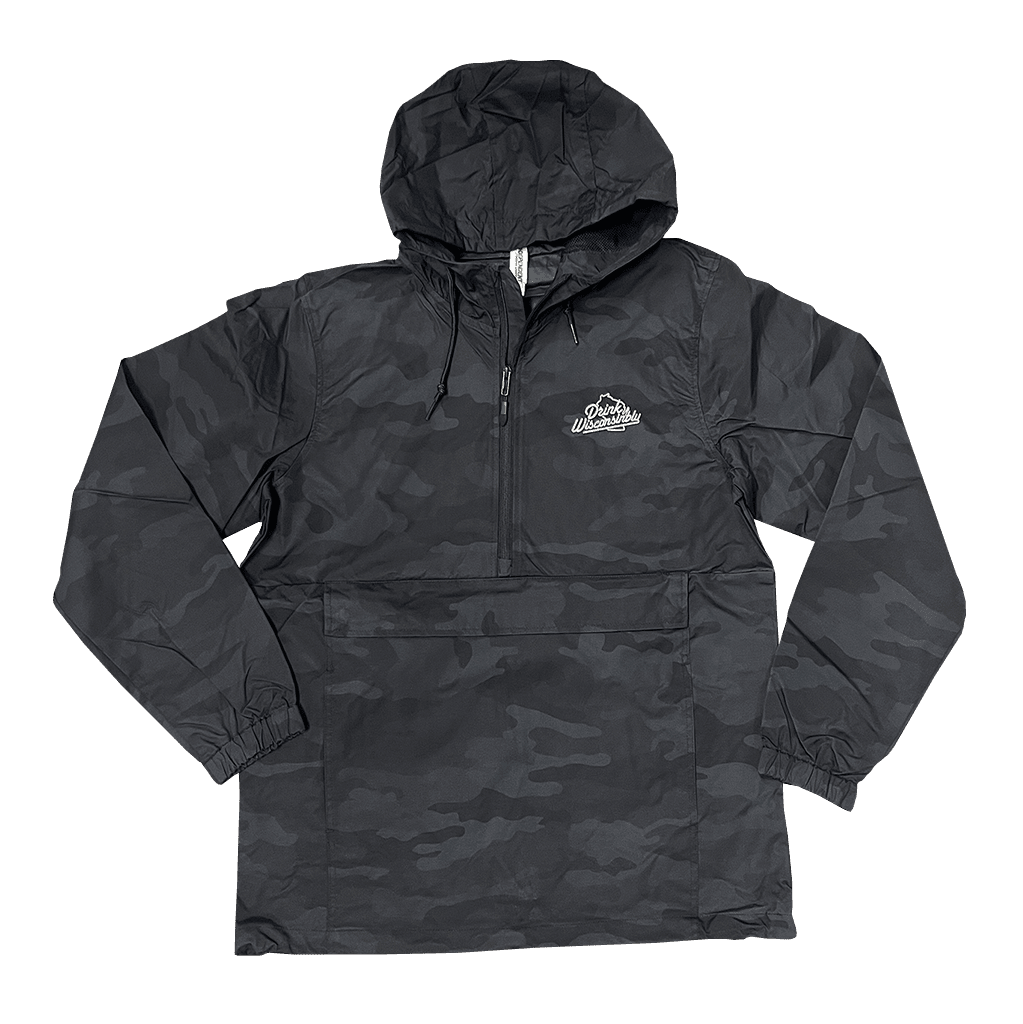 Drink Wisconsinbly Black Camo Windebreaker Anorak Jacket