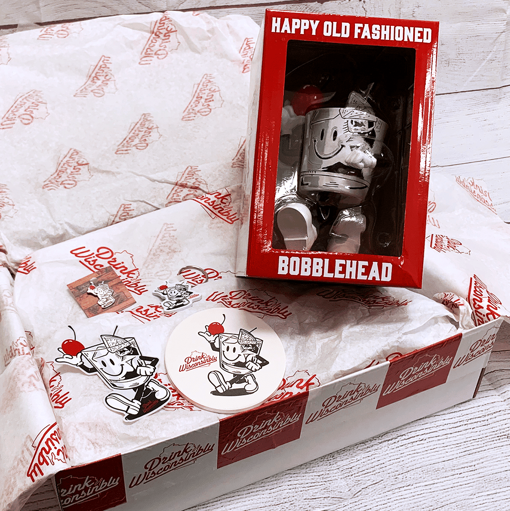 Drink Wisconsinbly "Happy Old Fashioned" Gift Box Bobblehead Drink